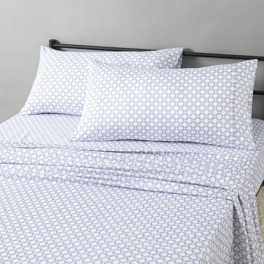 Amazon Basics Lightweight Microfiber 4-Piece Bed Sheet Set, King, Aqua, Printed