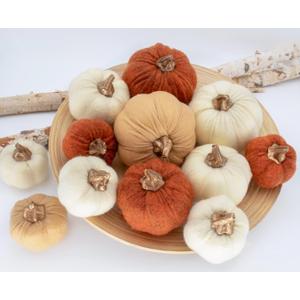 12 PCS Fall Pumpkin Decor, Felt Fabric Artificial Faux Fake Pumpkins for Home and Table Centerpiece, Autumn Harvest and Thanksgiving Decorations
