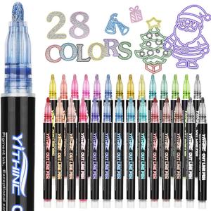 Outline Markers, 28 Metallic Shimmer Glitter Gel Pens, Tween Teen Girl Gifts Trendy Stuff, Cool Cute Art Craft School Drawing Supplies, Birthday Fun Kits for Kids Girls Ages 4 6 8 10 12 Year Old