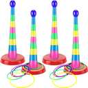 76 Pcs 4 Sets 18 Inch Plastic Ring Toss Game for Kids Colorful Tossing and Active Play Set Travel Ring Toss Quoits Toy Portable Carnival Games Indoor Outdoor Birthday Party Halloween Playground