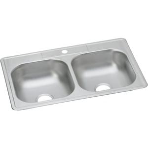 Dayton D233221 Equal Double Bowl Top Mount Stainless Steel Sink, 33 x 22 x 6.5