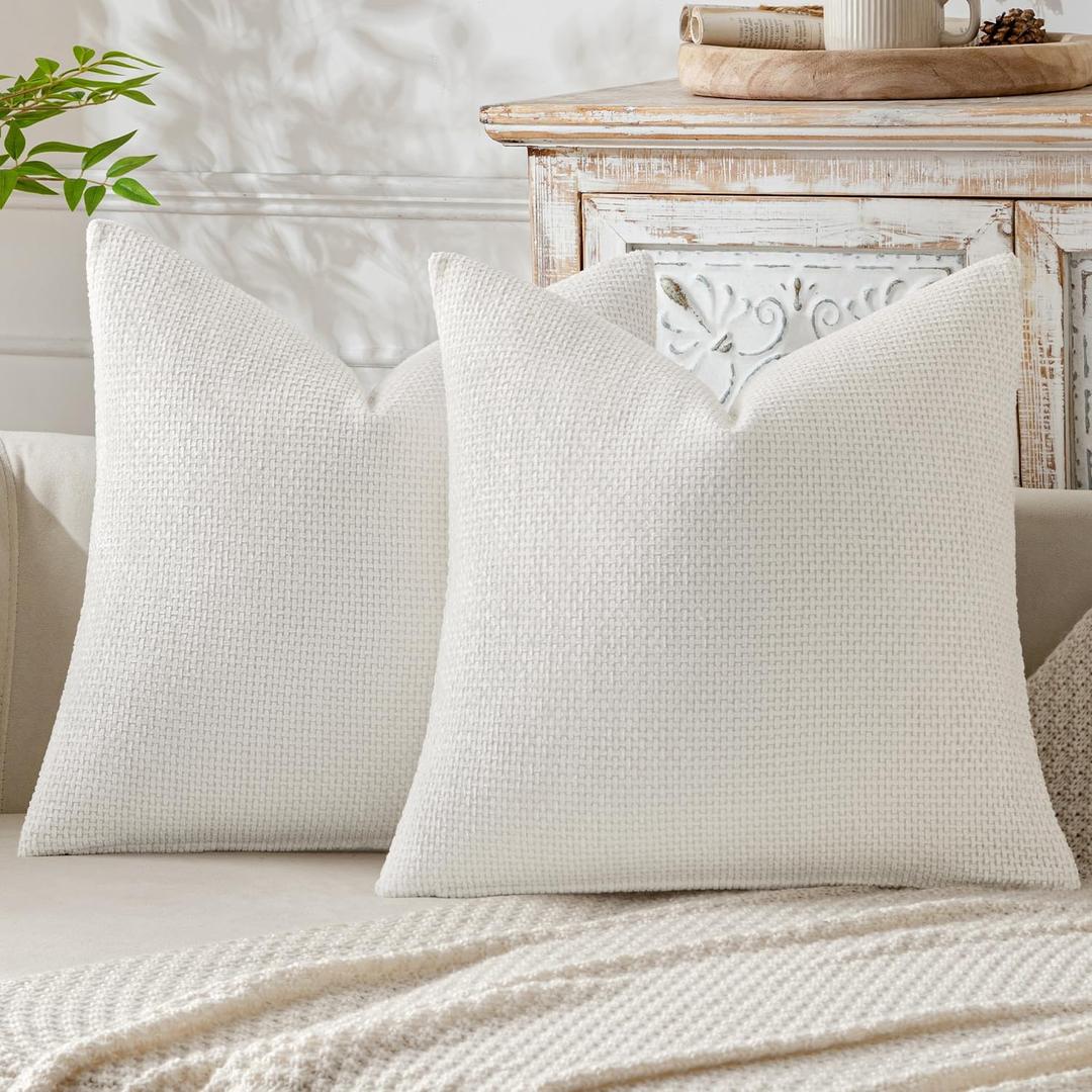 MIULEE Pack of 2 Couch Throw Pillow Covers 20x20 Inch Neutral Pure White Modern Boho Accent Decorative Pillow Covers Soft Chenille Farmhouse Cushion Covers for Home Decor Bed Sofa Living Room