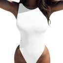 LCNBA Women's Sexy High Neck Sleeveless Bodysuit Basic Top Bodysuit Jumpsuit (White, Small)