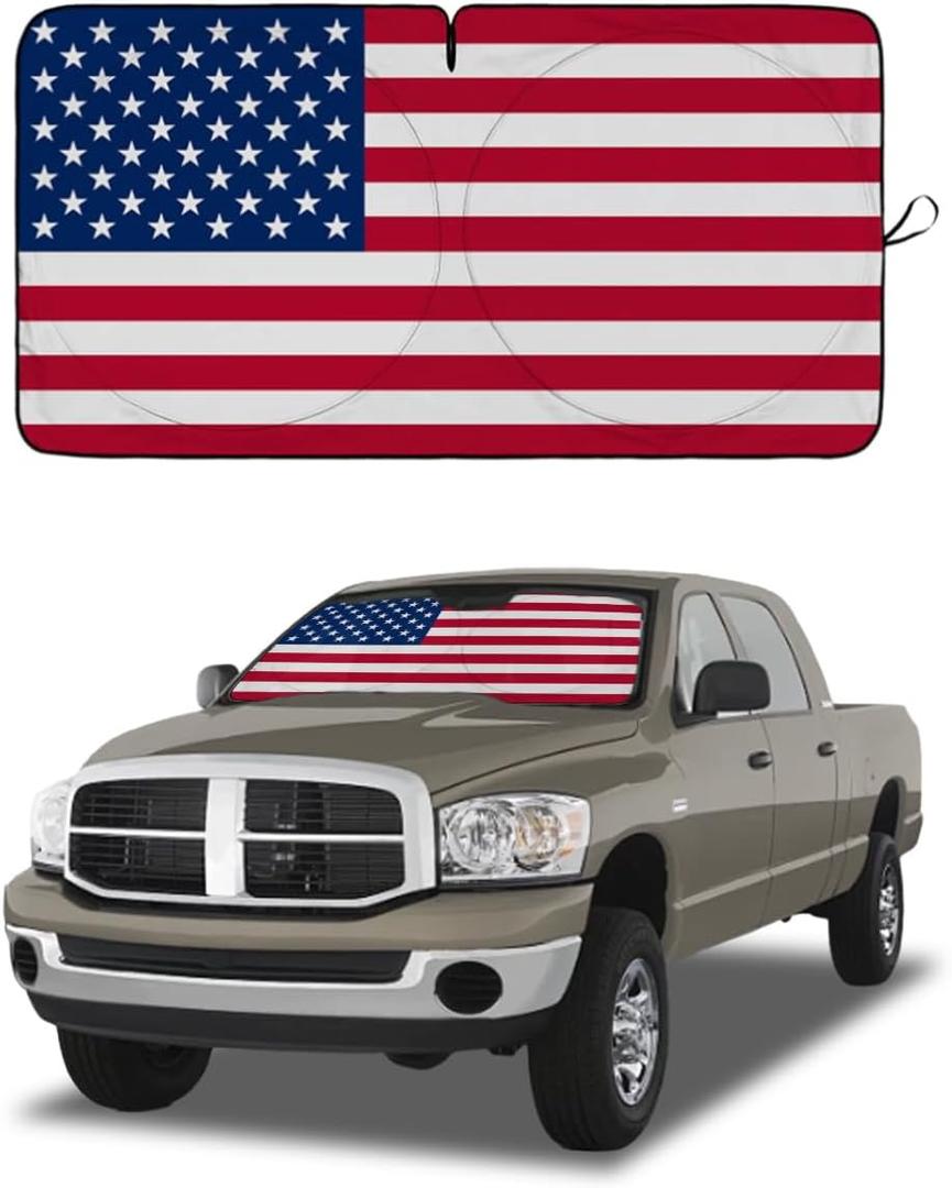 American Flag Car Windshield Sun Shade, Foldable Car Front Window Sunshade for Car SUV Truck, Auto Interior Sun Protection Cover, Blocks UV Rays & Keeps Your Vehicle Cool (USA Original Flag, X-Large)
