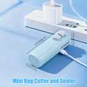 Mini Bag Sealer with Cutter and Magnet, 3-in-1 Rechargeable Magnetic Food Sealer & Cutter, USB Portable Handheld Heat Sealing Tool for Snacks, Chips, Vegetables to Keep Food Fresh (White+Blue,2PCS)