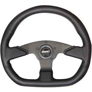 Steering Wheel, Performance and Race, 13-3/4 x 11-3/4 in Diameter, Oval, 3-Spoke, Black Leather Grip, Aluminum, Black Anodized, Each