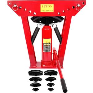 FAHKNS Hydraulic Pipe Bender 12 Ton Manual Copper Exhaust Bender Tool with 6 Dies (1/2,3/4,1,1-1/4,1-1/2,2") 90-180 Degree Adjustable Rollers Bending Steel Iron Metal Ratcheting Tube