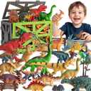 Kiddiworld Dinosaur Toys for Kids 3-5, 31PCS Realistic Plastic Dinosaur Figures with Stone&Tree&Fence in Storage Cage for Toddlers Ages 5-7, Dino Toys Gifts for 3 4 5 Year Old Boys Girls