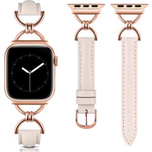 Wearlizer Leather Band Compatible with Apple Watch Bands Women 41/40/38/42/44/45/46/49mm, Dressy Fancy Slim Thin Strap with Designer D-Shape Buckle for iWatch Series 11 10 9 8 7 6 5 4 3 SE/Ultra 3 2 1