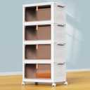 4 Tier Plastic Storage Bins with Lid 23QT, Stackable Storage Containers with Wheels, Folding Storage Boxes, Stackable Storage Bins, Closet Organizers and Storage for Living Room, Office, Dorm