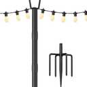 10FT String Light Poles for Outdoor Decor, Sturdy Light Pole with Fork, Adjustable Metal Posts for Outside Patio, Backyard, Deck, Garden, Party, Wedding