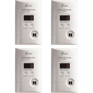 Kidde Carbon Monoxide Detector, Plug In Wall with 9-Volt Battery Backup, Digital LED Display - 4 Pack (White), EXP: 10 Years After Instalation