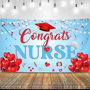 KatchOn, Congrats Nurse Banner Red and Blue - 72x44 Inch | Nurse Graduation Banner, Nurse Graduation Decorations Class of 2024 | RN Graduation Party Decorations 2024, Nursing Graduation Party Supplies