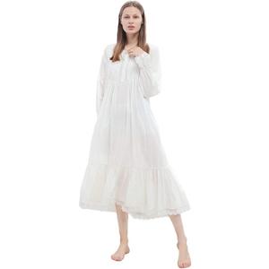 100% Cotton Victorian Princess Style Nightgown for Ladies Womens Vintage Palace Sleepwear (Medium, T04 White)