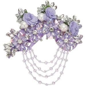 PATIKIL Flower Rhinestone Appliques for Dresses, 3D Light Purple Rhinestone Applique Embellishments Handmade 7 Flowers Crystal Sequin Sewing Patches for Wedding