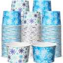 100 Pcs 8 oz Snowflake Treat Snack Cups Paper Christmas Ice Cream Bowl Blue White Snowflake Disposable Paper Bowls Winter Dessert Bowls for Winter Christmas Food Party Supplies