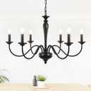Farmhouse Chandelier for Dining Room 6 Lights Black Chandeliers Light Fixture Hanging Candle Iron Chandelier for Bedroom Kitchen Island Foyer Living Room Hallway