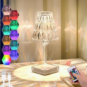 Crystal Table Lamp, 16 Color Changing Touch Crystal Rose Lamp with Remote, Rechargeable LED Diamond Romantic Night Light, Small Acrylic Cordless Table Lamp for Bedrooms Party Dinner Bar Decor Lights