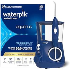Waterpik Aquarius Water Flosser For Teeth Cleaning, Gums, Braces, Dental Care, Electric Power With 10 Settings, 7 Tips For Multiple Users And Needs, ADA Accepted, Blue WP-663, Packaging May Vary