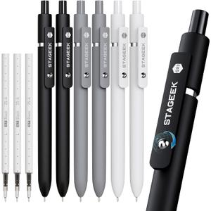STAGEEK Black Gel Pens GX3, 6Pcs Fine Point Smooth Writing Pens with 3 Extra Refills, Black Ink Pens for Journaling, Office, Note Taking, School Supplies, Nurse Aesthetic(Black Gray White)