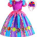 Rainbow Candy Costume for Girls, Kids Candy Princess Tutu Dress with Hair Hoop Halloween Fancy Dress Up Outfit (8-10 Years, Purple Blue)