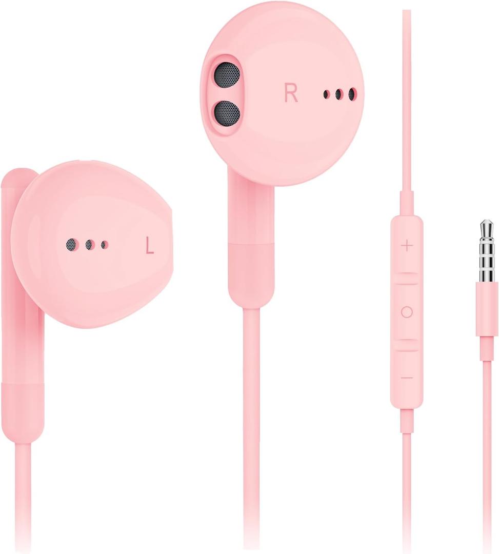 Kimwood Wired Earbuds with Microphone, Wired Earphones in-Ear Headphones HiFi Stereo, Powerful Bass and Crystal Clear Audio, Compatible with iPhone, Android, Computer Most with 3.5mm Jack (regular, Pink)