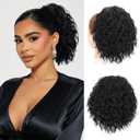FREEMEIGE Short Ponytail Extension 8 Inch Short Wavy Curly Ponytails Drawstring Ponytail for Black Women Black Pony Tails Hair Extensions Synthetic Hairpiece for Daily Use (1B)