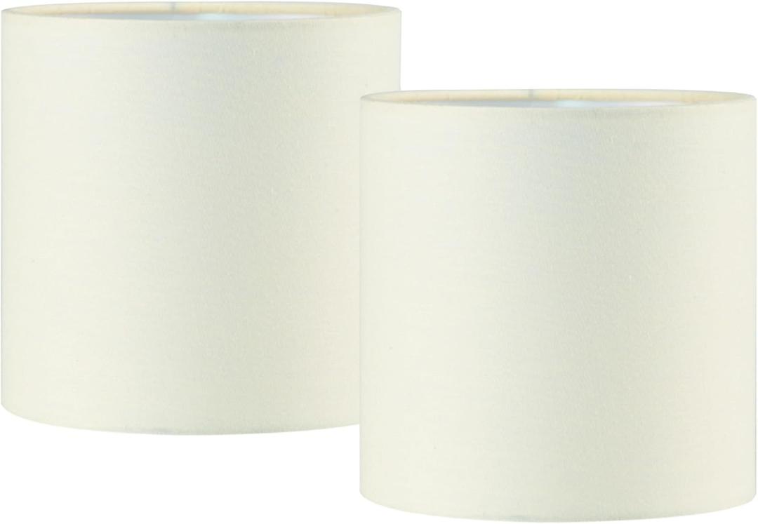 LAMPWELL LEBE Beige Small Lamp Shades Clip on Bulb Set of 2,Mini Drum Sconce Shades,Clip on Lamp Shade for Table Lamps Chandelier Shades,5.2"5.2"H5.2",Fabric Replacement Lamp Shades