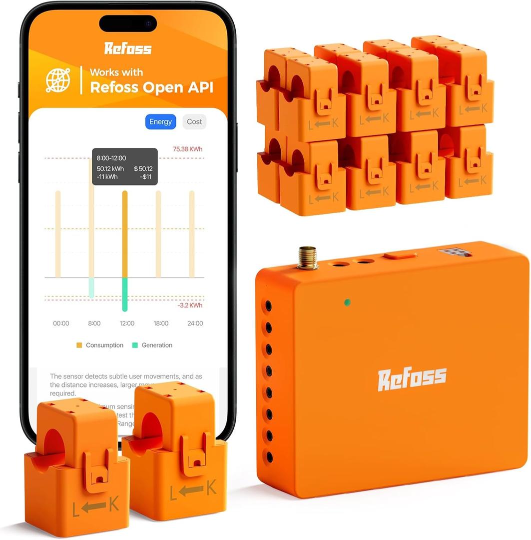 Refoss Smart Home Energy Monitor Real-Time Electricity Usage Monitor with 16x60A Circuit Sensor, Energy Meter, Local Data Storage with Open API & Web UI, Home Assistant, Solar Metering, ETL Certified