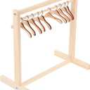 Toyvian Doll Garment Rack with Wooden Clothes Hangers 12 Inch Mini Doll Clothing Storage Organizer for Dollhouse Pretend Play Kids