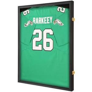 Goazhpon Jersey Frame Display Case for Wall ,Large Lockable T-Shirt Shadow Box with Clear UV Protection Acrylic & Hangers for Football Basketball Baseball Soccer Hockey, Matte Black 1 Pack