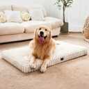 Dog Bed for Large Dogs w/ Removable Bolsters & Washable Cover, For Dogs Up to 95 lbs - Luxe Faux Fur & Performance Linen Sofa