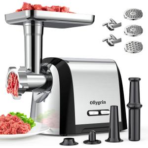 Meat Grinder Electric Sausage Stuffer, Stainless Steel, Heavy Duty Meat Grinder Maker With 2 Blades, 3 Cutting Plates, Sausage Stuffer Tube & Kubbe Kit (MG088-01)