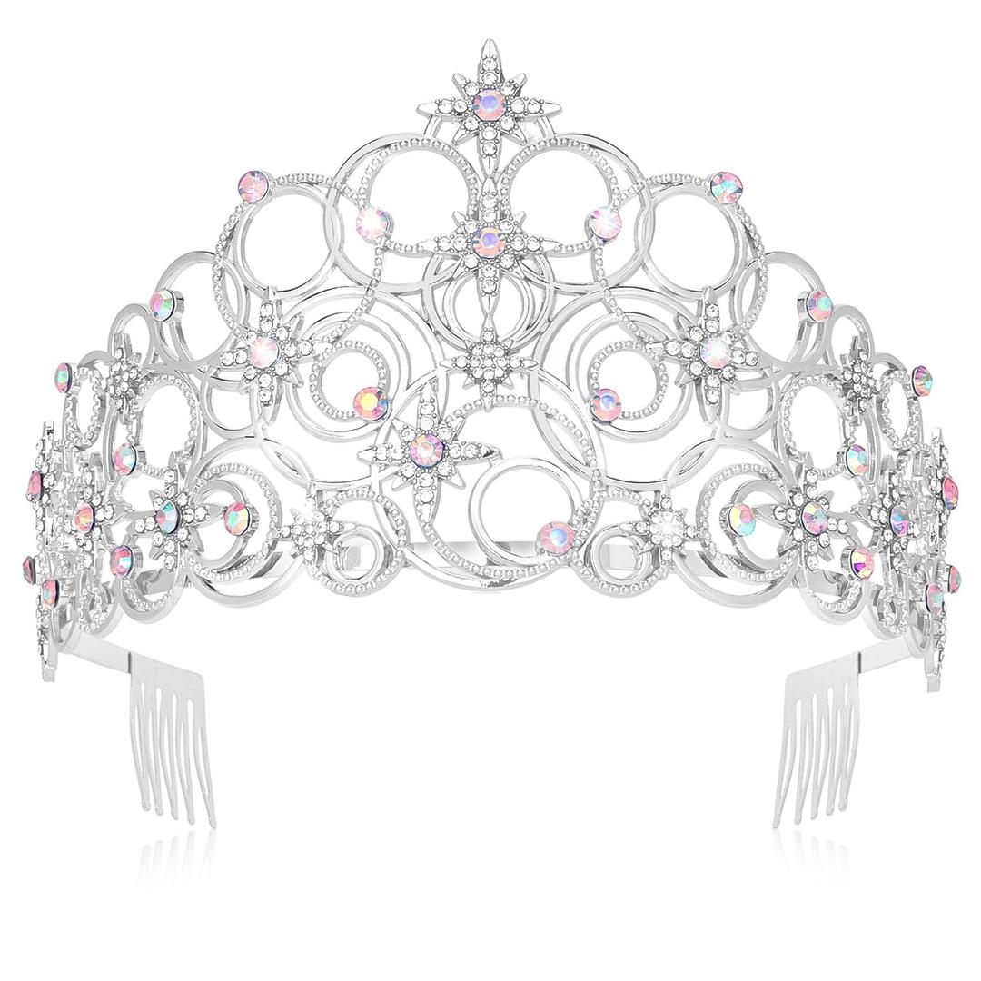 Princess Crown Tiaras for Women Girls, Silver Bubble Tiara Crystal Queen Crown Headband, Prom Birthday Party Wedding Halloween Costume Accessories for Women (Silver (3.43 Inches in Height))