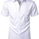 ZEROYAA Men's Casual Urban Stylish Slim Fit Short Sleeve Button Up Dress Shirt with Pocket ZLSC15 White, Small