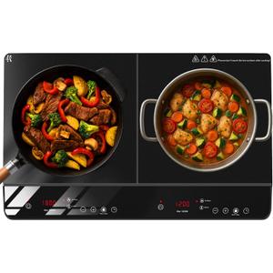 Double Burner Induction Cooktop, 1800W Portable Induction Cooktop 2 Burner with 9 Temp & Power Independent Touch Control, Electric Stove Top Cooker with Safety Lock, 3 Hour Timer