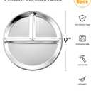 Bakpoco Stainless Steel Kids Plates Set of 6, 9" Portion Control Plates Divided Plate for Adults Toddlers Balance Lunch, Bariatric & Diabetic Diet, Non Toxic Camping Metal Snack Plate for Eating