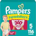 Pampers Diapers - Swaddlers 360° - Size 5, 116 Count, up to 100% Leakproof Comfy Dry Fit, Designed for Easy Changes, Pull On Baby Diaper
