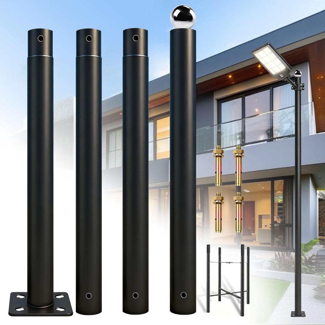 Street Light Pole 13Ft Tall, Outdoor Metal Split Heavy Duty Street Lamp Post for Outside Large Solar Street Lights with Mounting Steel Anchor for Street, Parking Lots, Park & Patio, 13FT-76