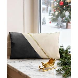 GUANGDEEN Christmas Lumbar Pillow Case, Leather Black White Decorative Throw Pillows Covers for Couch 12X20 Inch, Oblong Waterproof Modern Farmhouse Cushion Cover with Living Room and Bed