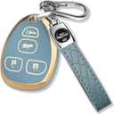 QBUC for Chevy Key Fob Cover with Keychain Soft TPU Gold Trim Protection Case Compatible with 2007 - 2015 Chevy Avalanche Captiva Express Silverado Suburban Acadia Savana Sierra 4-Buttons(Blue)