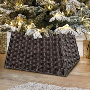 BAYN Christmas Tree Collar Skirt, Rattan Wicker Xmas Tree Collar Basket Ring Base Stand Cover for Christmas Decoration