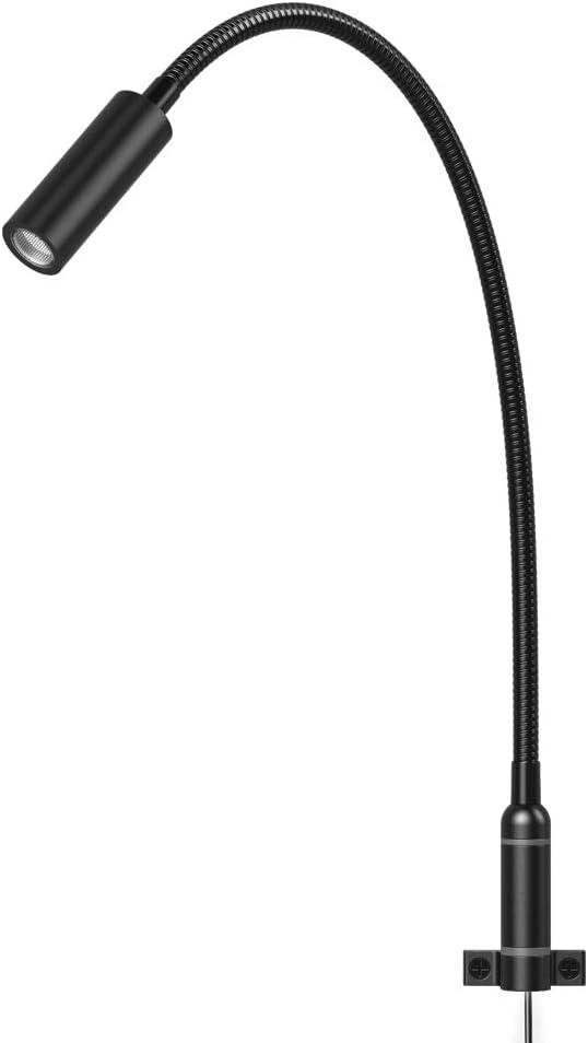 Wall Mounted Reading Light Touch Switch Dimmable LED 3W Warm White 3000K AC Adaptor (Black)