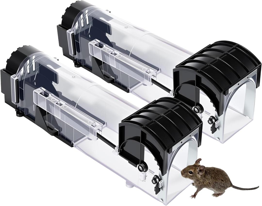 Mouse Traps 2-Pack, 12.2 Inches Humane Live-Catch Mouse Trap for Homes with Kids & Pets Designed for Safe Release, not Killing