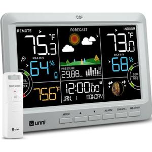 Weather Station Indoor Outdoor Thermometer Wireless, Home Atomic Clock with Large Constant Display, Inside Outside Temperature Humidity Monitor, Dew Heat Point, Barometer Grey