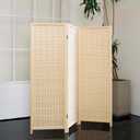 3 Panel Short Room Divider 3.9 ft Tall Double-Side Folding Privacy Screen, Natural Beige Bamboo Partition Wall for Home Office, Living Room & Corner Spaces