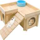Wooden Hamster Hideout Hamster Wood House with Ladder Hides Platform Decor Detachable Small Animals Cage Accessories for Rat Gerbils and Other Small Pets