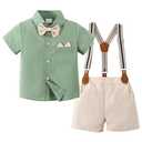 YUEMION Baby Boy Clothes Suits, Toddler Summer Formal Short Shirt+ Bowtie+ Suspender Shorts Gentleman Wedding Outfit(Green 2, 4-5T)