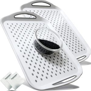Large Non Slip Serving Tray with Handles, Silicone Gripping Nubs Lap Food Trays for Eating, Dishwasher Safe Serve for Dinner Snack Fruit Dessert Breakfast Beverage, Rectangular, Set of 2, White