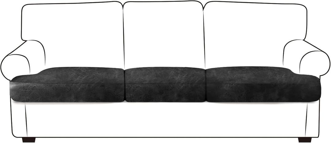 Leather Look Couch Cushion Covers Sofa Seat Slipcovers Sets Couches Furniture Protector for Sectional Armchair Loveseat Pets Kids Stretch Spandex Fabric (3 T-Cushion Sofa, Dark Grey)